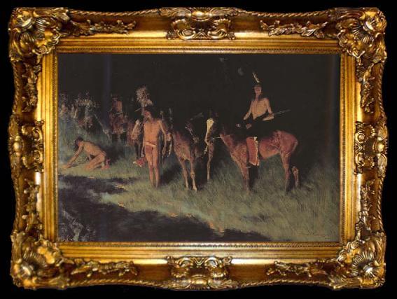framed  Frederic Remington The Grass Fire (mk43), ta009-2